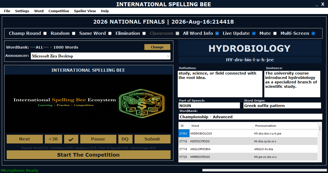Competition Edition setup and event controls